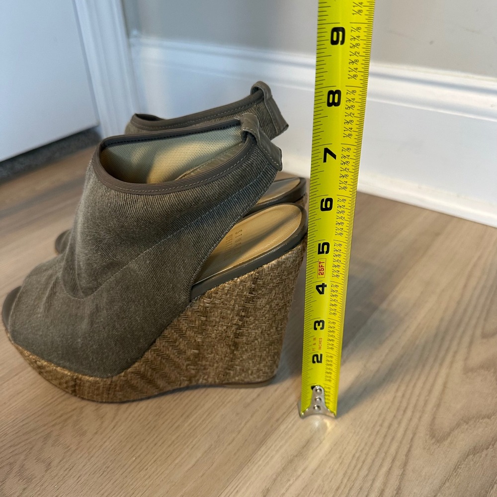Stuart Weitzman‎ Glover Women's Size 7 Charcoal Stretch Wedge Platform Sandals - Picture 9 of 9